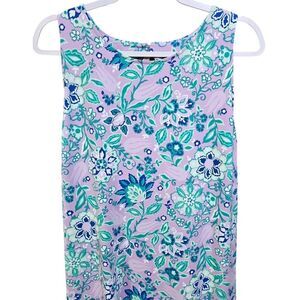 Talbots Lavender Floral Midi Dress with Teal & Navy Accents